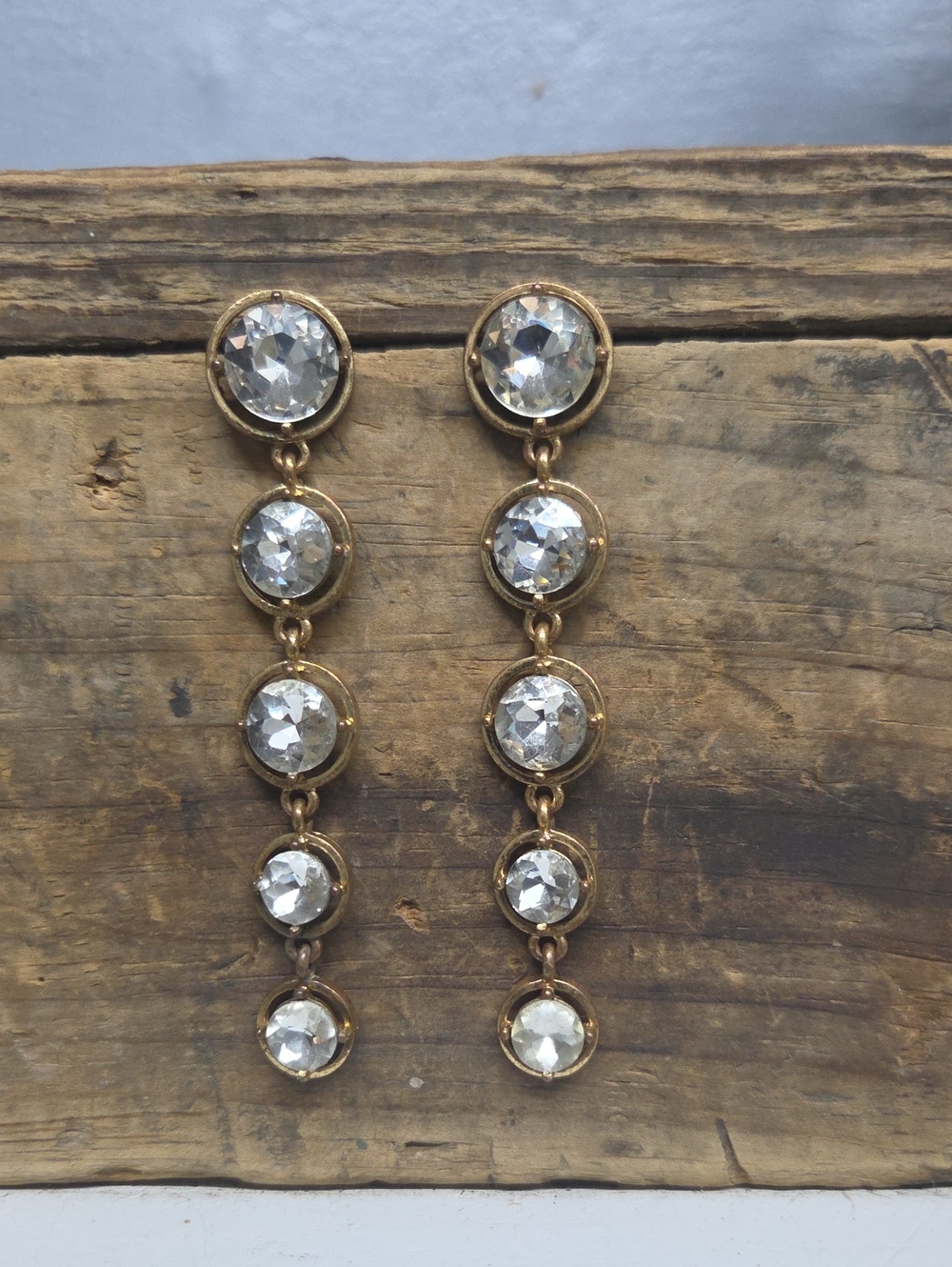 Vintage Gold-Tone Clear Rhinestone Drop Earrings - Women Jewelry